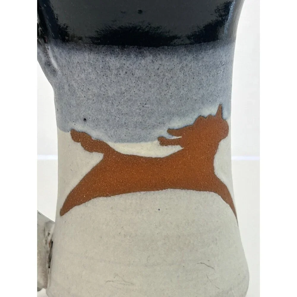 Pottery Mug Cup Black Glaze Brown Horse Motif Farmhouse Western Cottagecore Boho - Picture 12 of 12